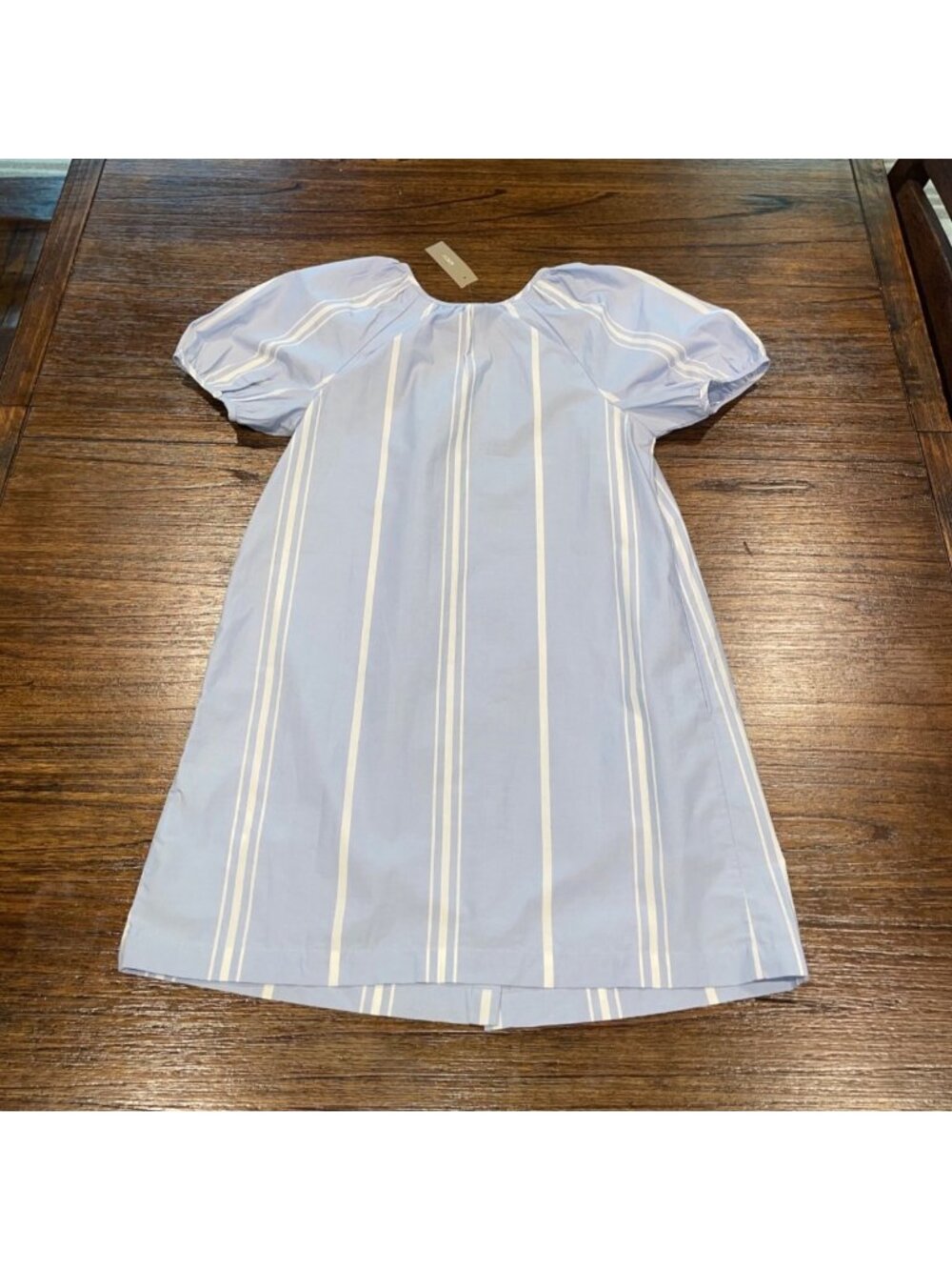 NWT Flawed J.Crew Puff-Sleeve Mini Dress XXS Blue Striped Cotton Popover Poplin - Picture 9 of 14